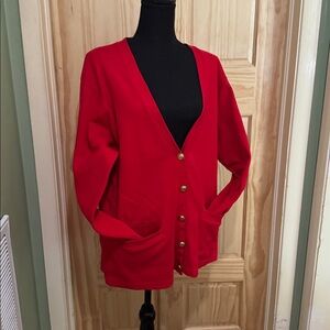 Talbots Classic Red Women's Cardigan. Gold colored button up. Size large.